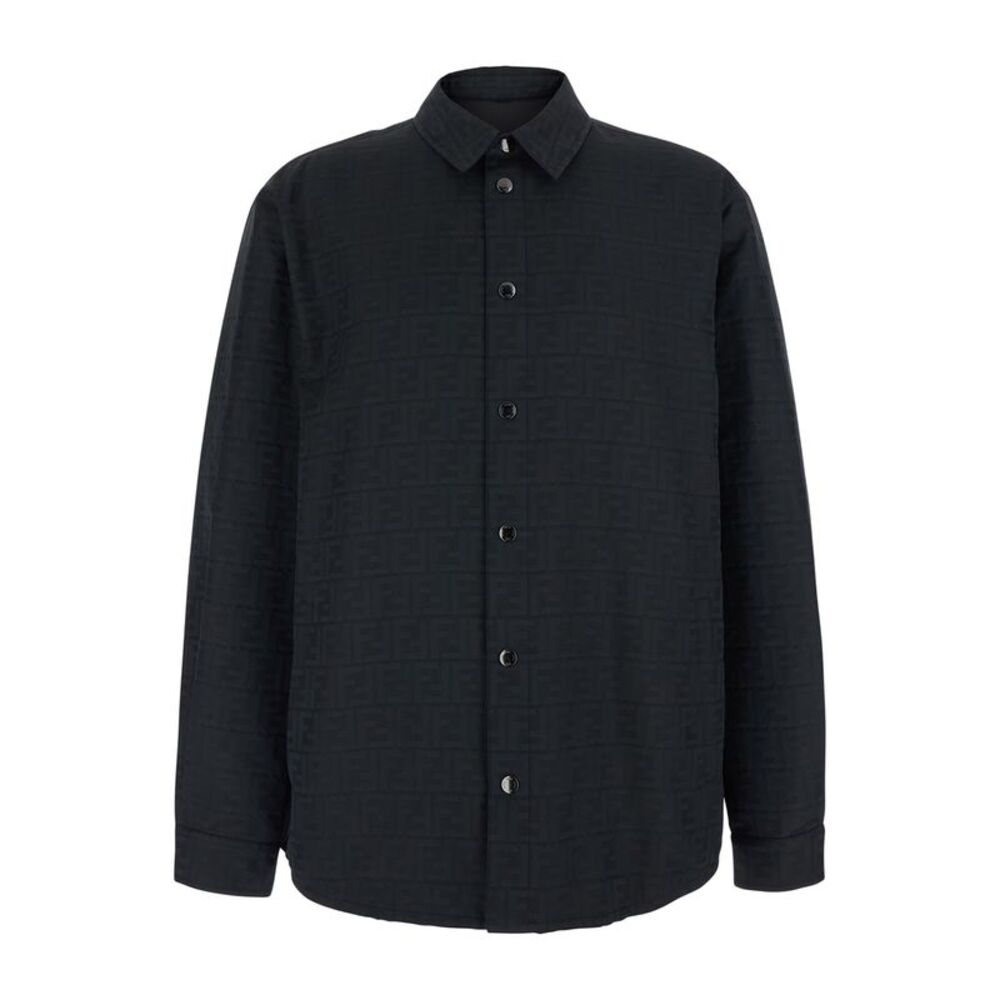 Fendi Men Black Jacket With Ff Motif All-Over Tone On Tone In Tech Fabric Men